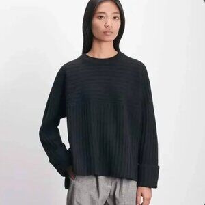 Roucha Telle Merino Wool Ribbed Cropped Sweater in Black, Size S (AA)